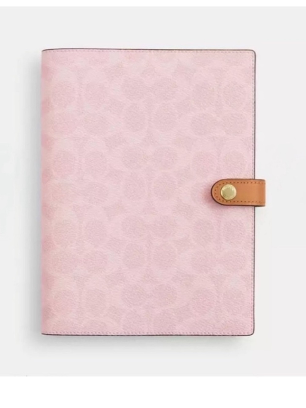 Coach Powder Pink Signature Notebook Cover with Tan Snap